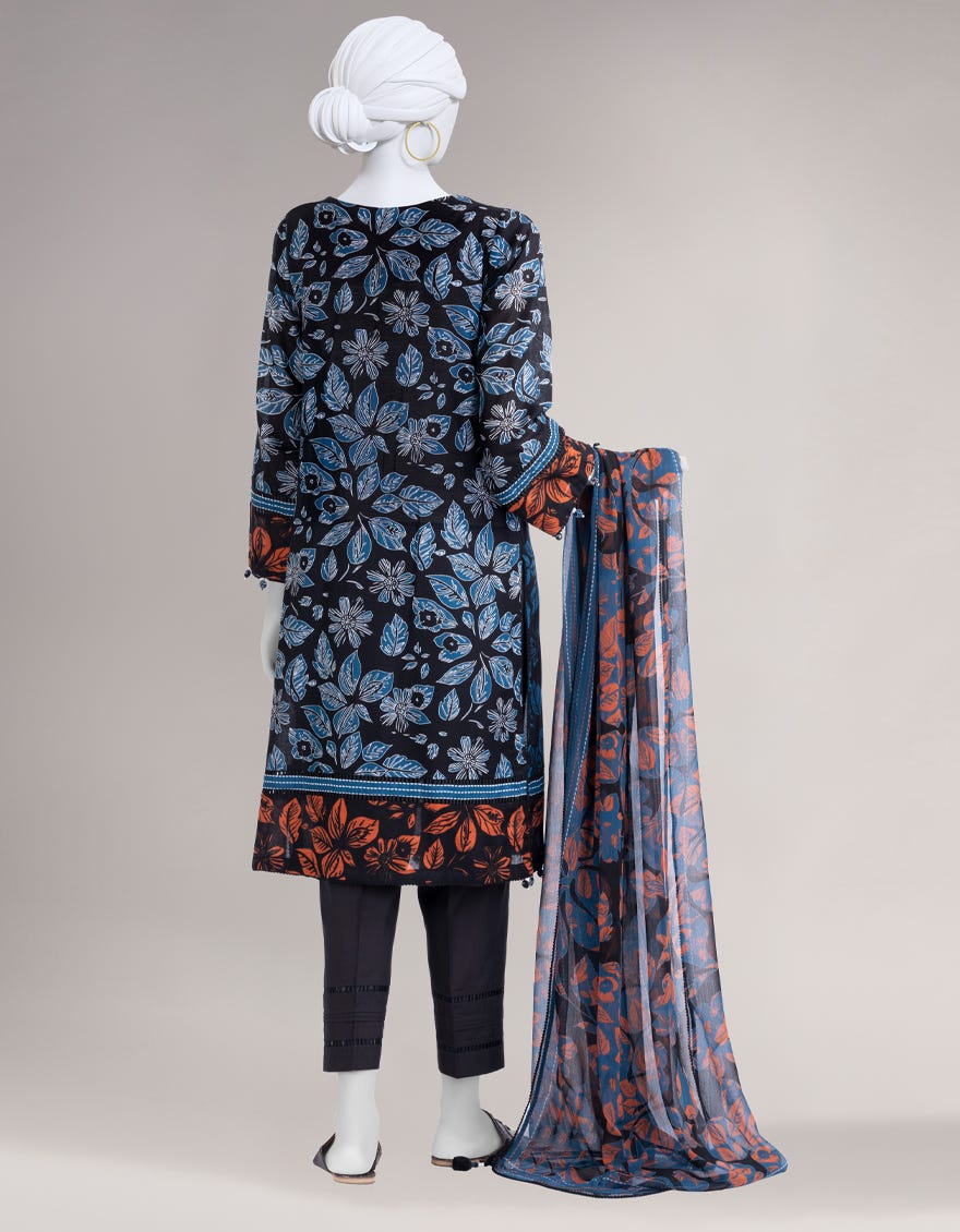 BLACK LIMINAL PRINTED UNSTITCHED 3PC