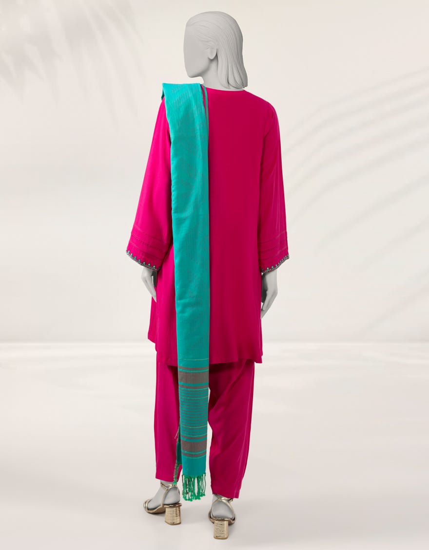 PINK EMBROIDERED LINEN UNSTITCHED 3PC