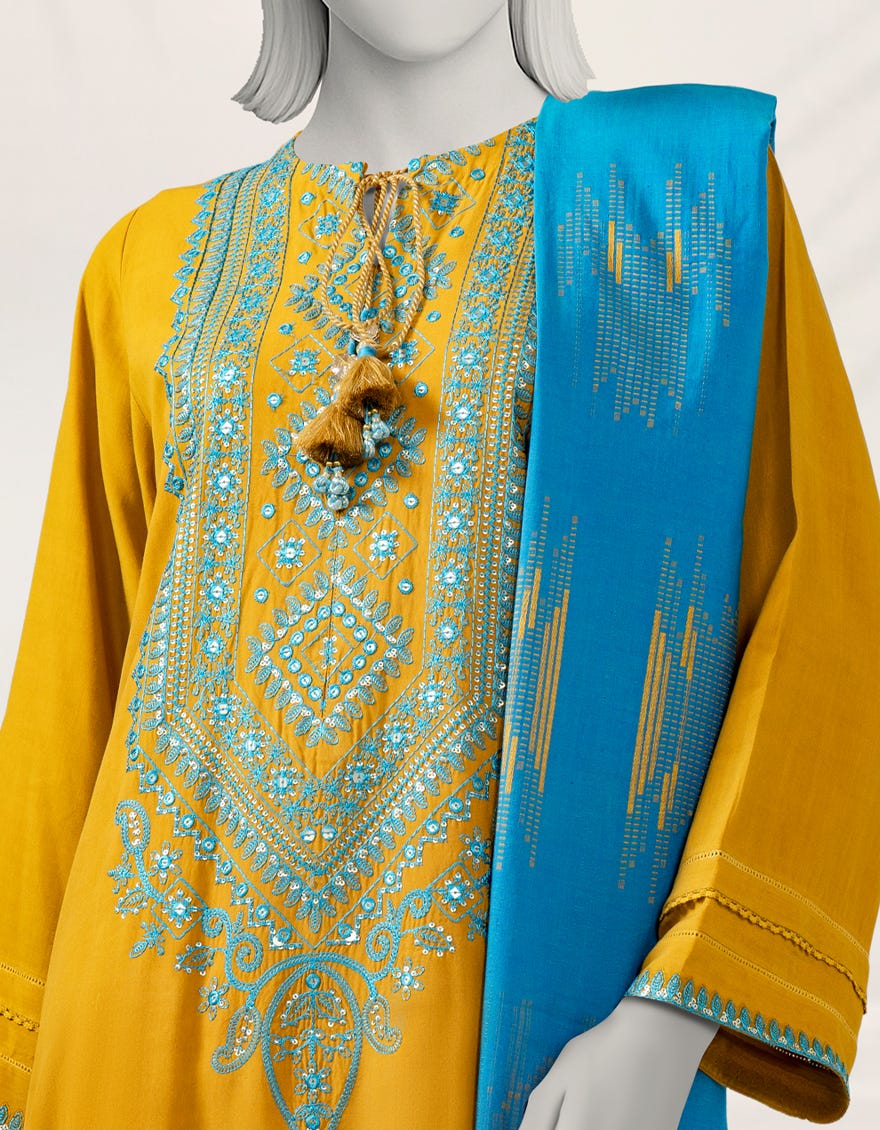 MUSTARD EMBROIDERED LINEN UNSTITCHED 3PC