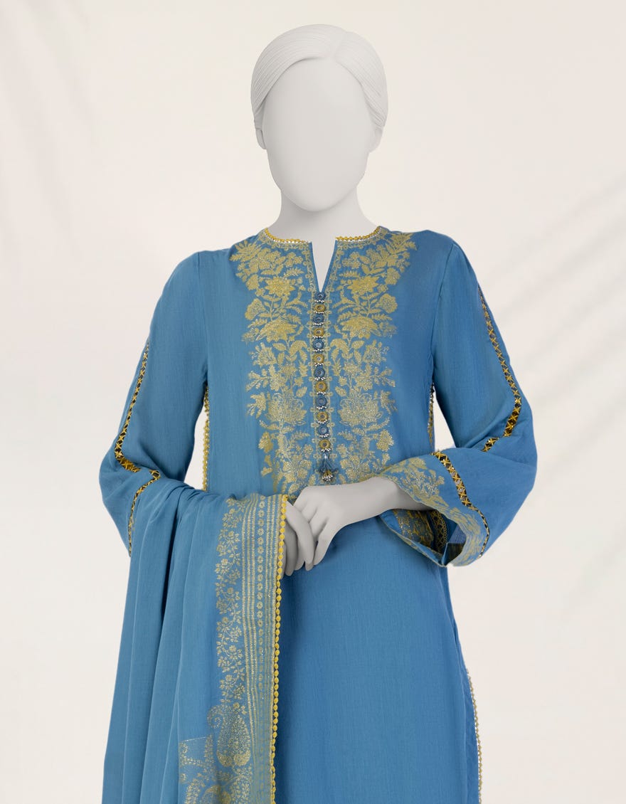 BLUE DYED JACQUARD UNSTITCHED 3PC