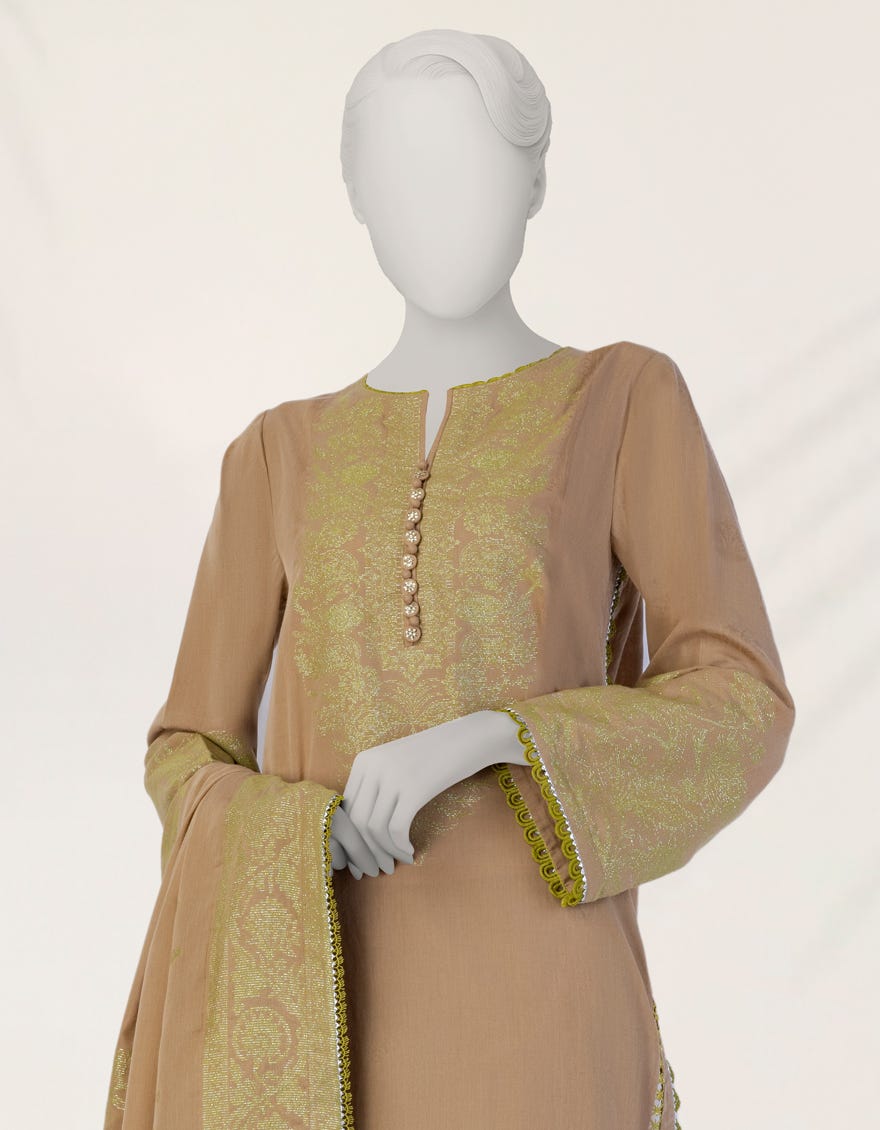 BROWN DYED JACQUARD UNSTITCHED 3PC