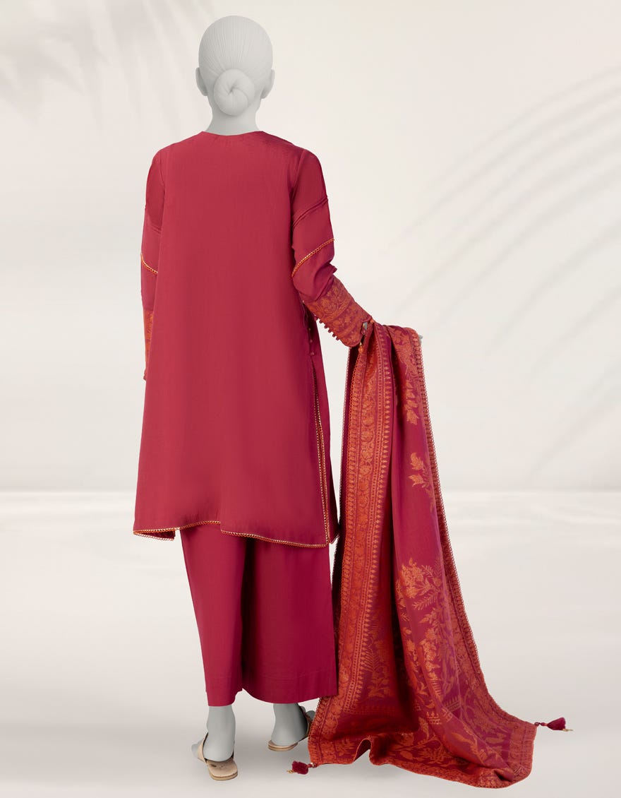 RED DYED JACQUARD UNSTITCHED 3PC