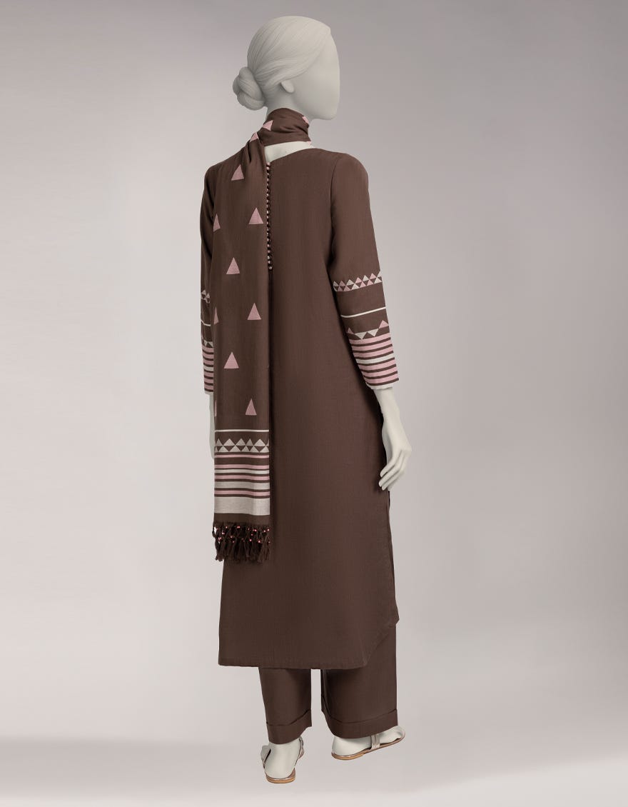 BROWN JACQUARD DYED UNSTITCHED 3PC