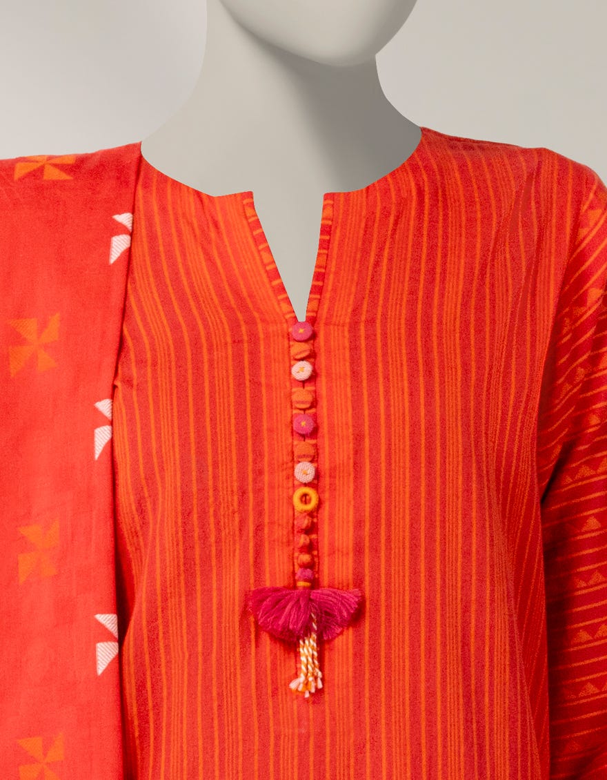 RED JACQUARD DYED 3PC STITCHED