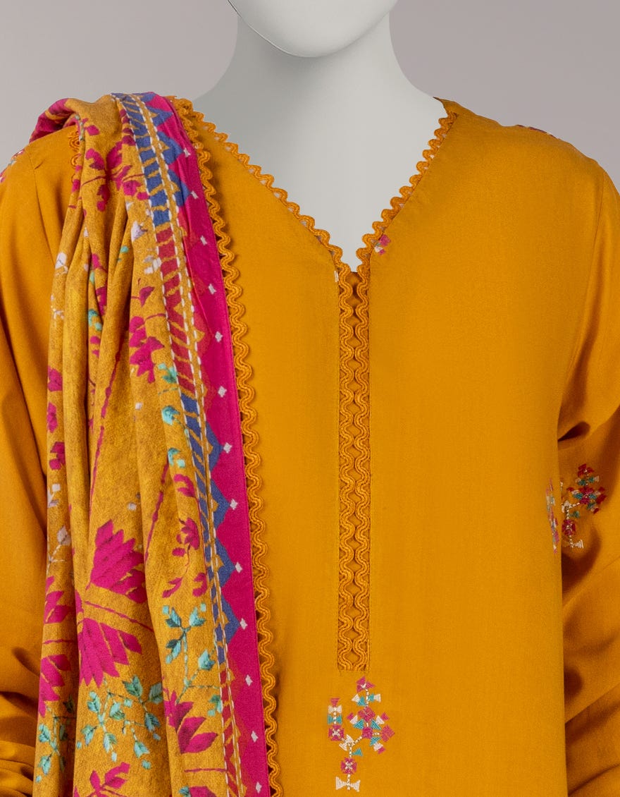 MUSTARD LINEN EMBROIDERED UNSTITCHED 3PC