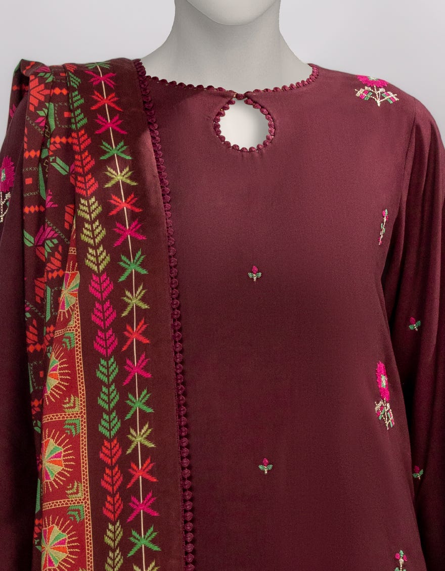 MAROON LINEN EMBROIDERED UNSTITCHED 3PC