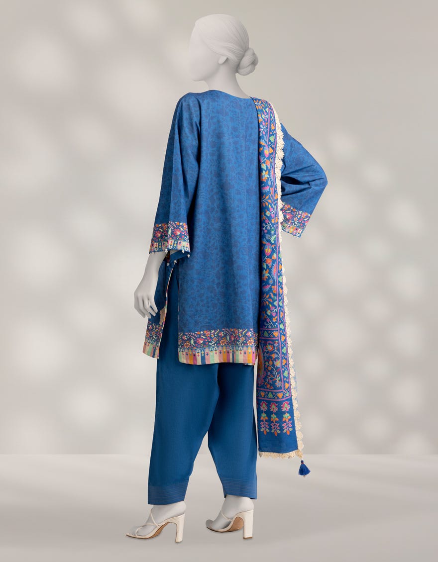 BLUE PASHMINA EMBROIDERED UNSTITCHED 3PC