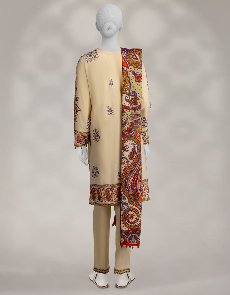 OFF WHITE PASHMINA EMBROIDERED UNSTITCHED 3PC