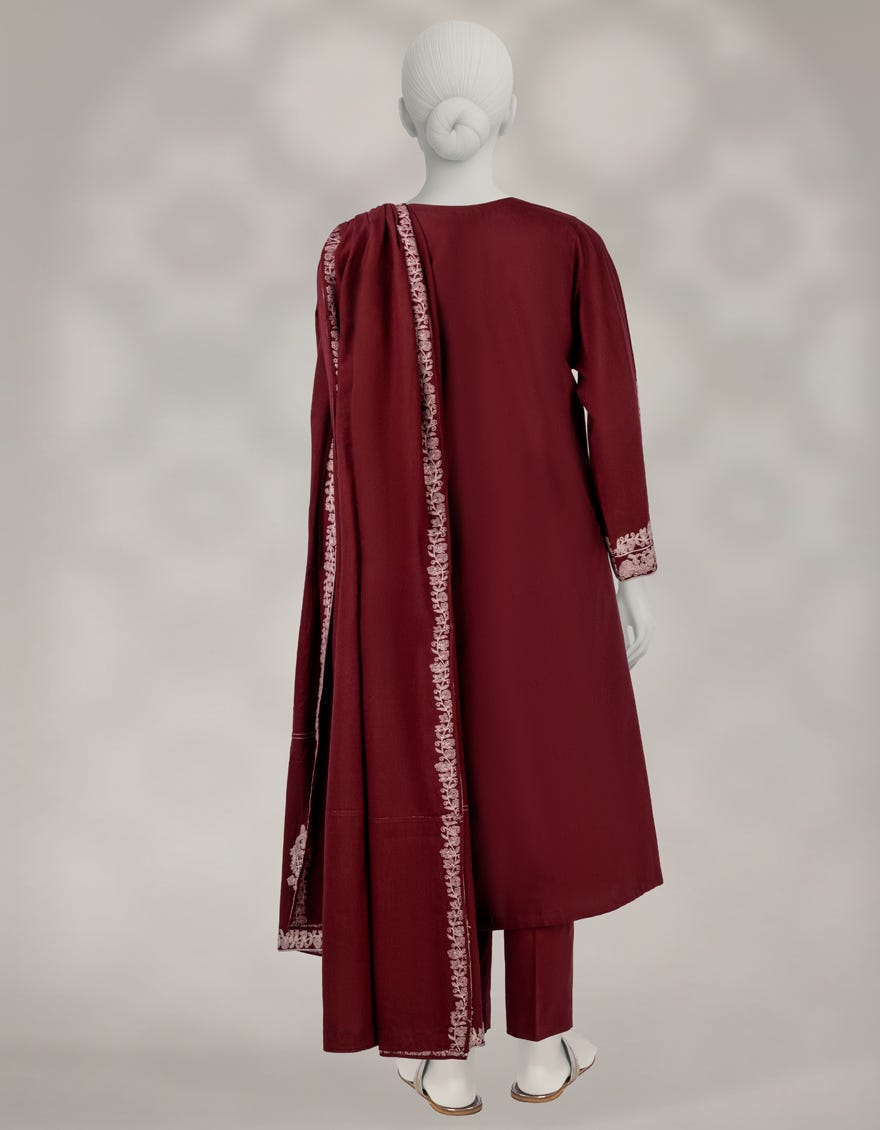 MAROON KARANDI EMBROIDERED UNSTITCHED 3PC
