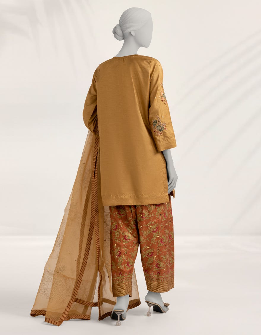 GOLDEN EMBROIDERED VISCOSE 3PC STITCHED
