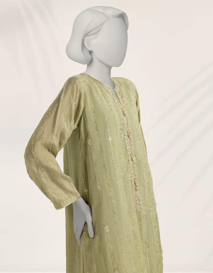 GREEN EMBROIDERED PAPER COTTON FORMAL CO-ORD SET