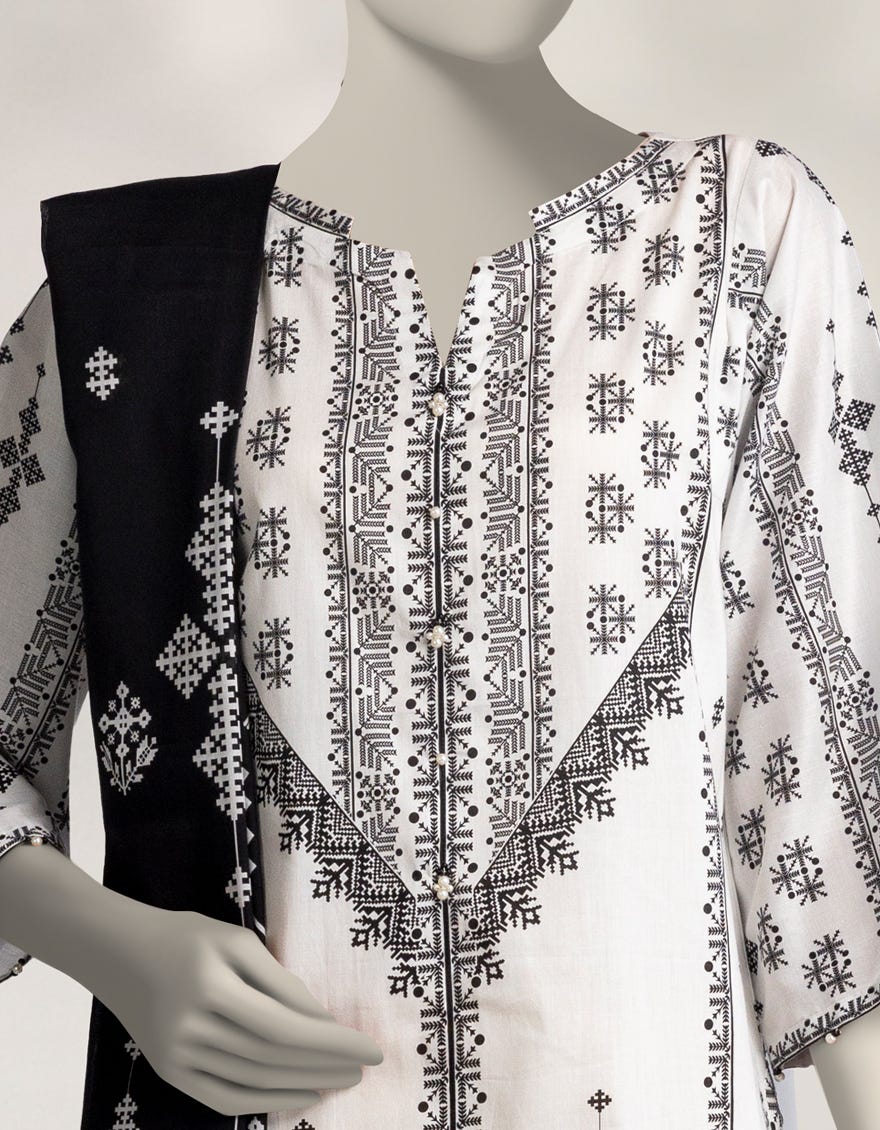 WHITE CAMBRIC PRINTED 3PC STITCHED