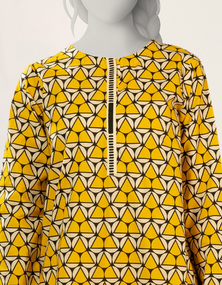YELLOW PRINTED LAWN 2PC STITCHED
