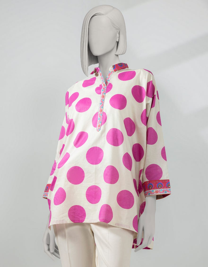 OFF WHITE LAWN PRINTED KURTA