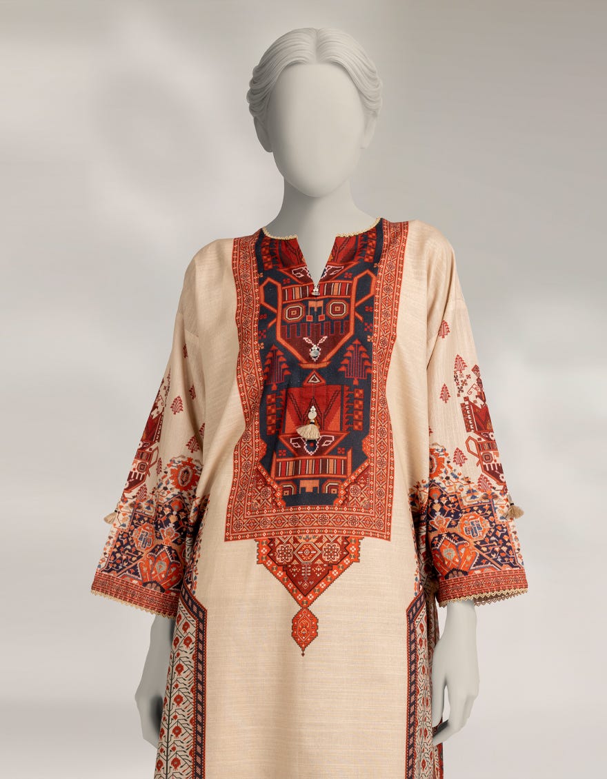 BEIGE KHADDAR DIGITAL PRINTED KURTA