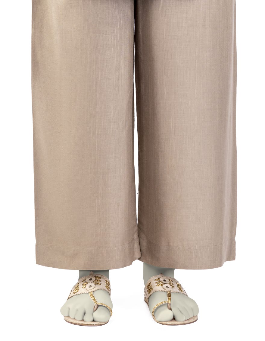 BEIGE RAW SILK BASIC TROUSERS