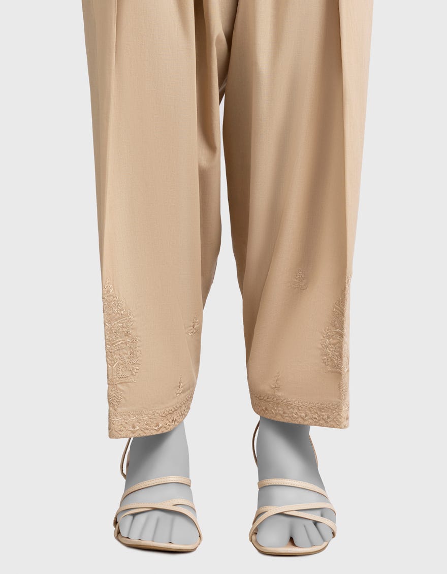 BEIGE CAMBRIC EMBROIDERED SHALWAR