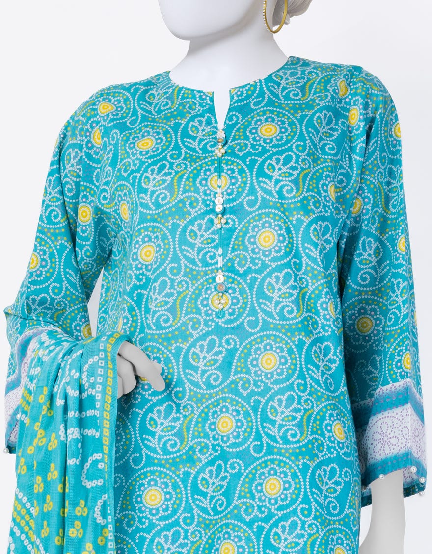 BLUE LAWN PRINTED 3PC STITCHED | JLAWN-S-25-808