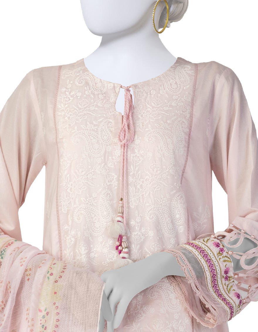 PINK LAWN SCHIFFLI 3PC STITCHED