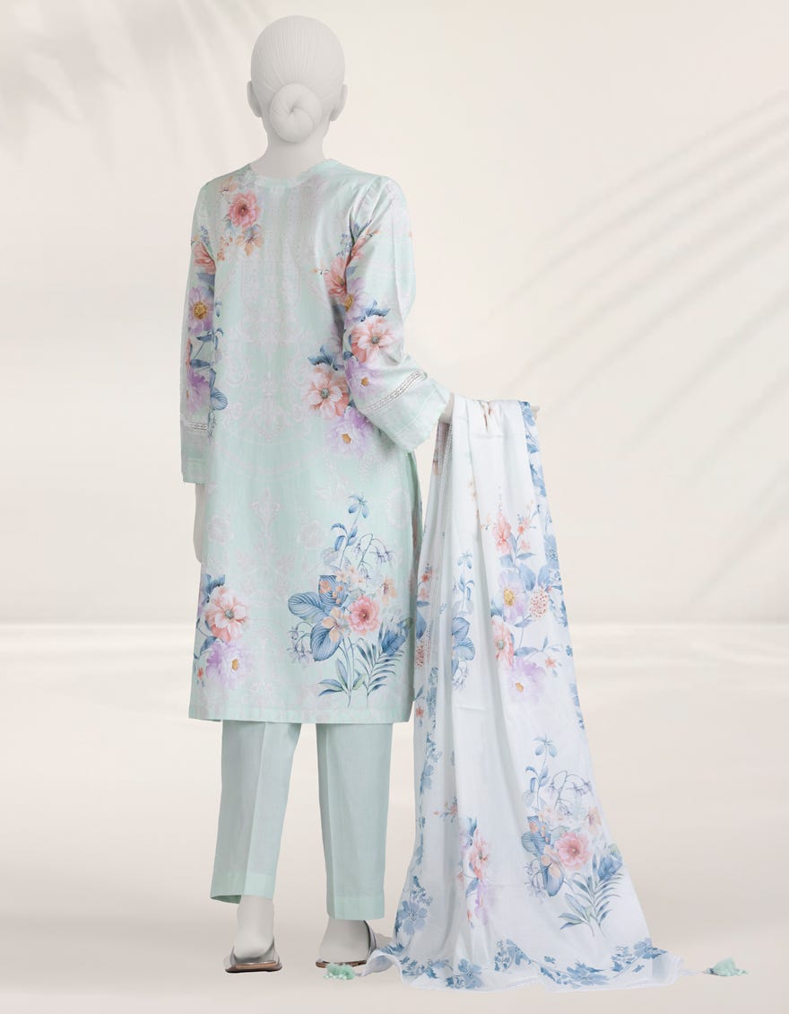 GREEN DIGITAL PRINTED CAMBRIC UNSTITCHED 3PC