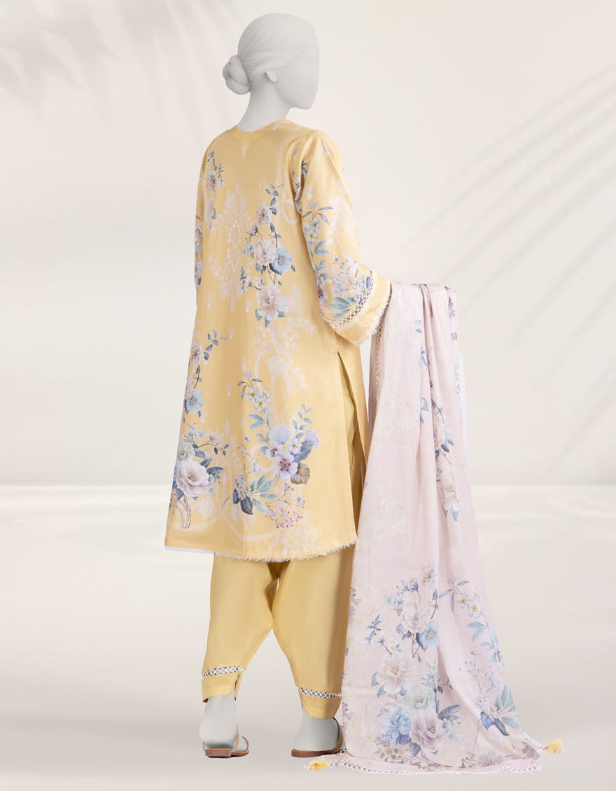 YELLOW DIGITAL PRINTED CAMBRIC UNSTITCHED 3PC