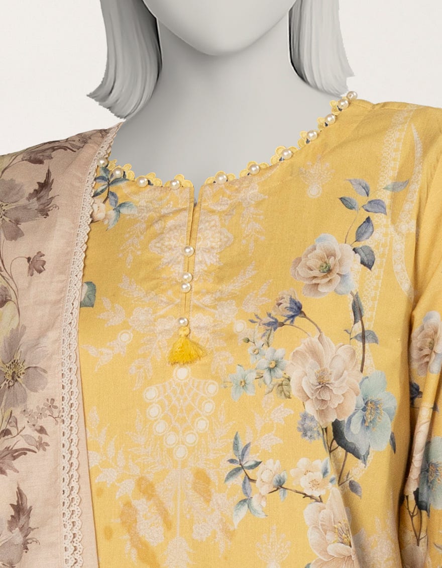 YELLOW DIGITAL PRINTED CAMBRIC 3PC STITCHED