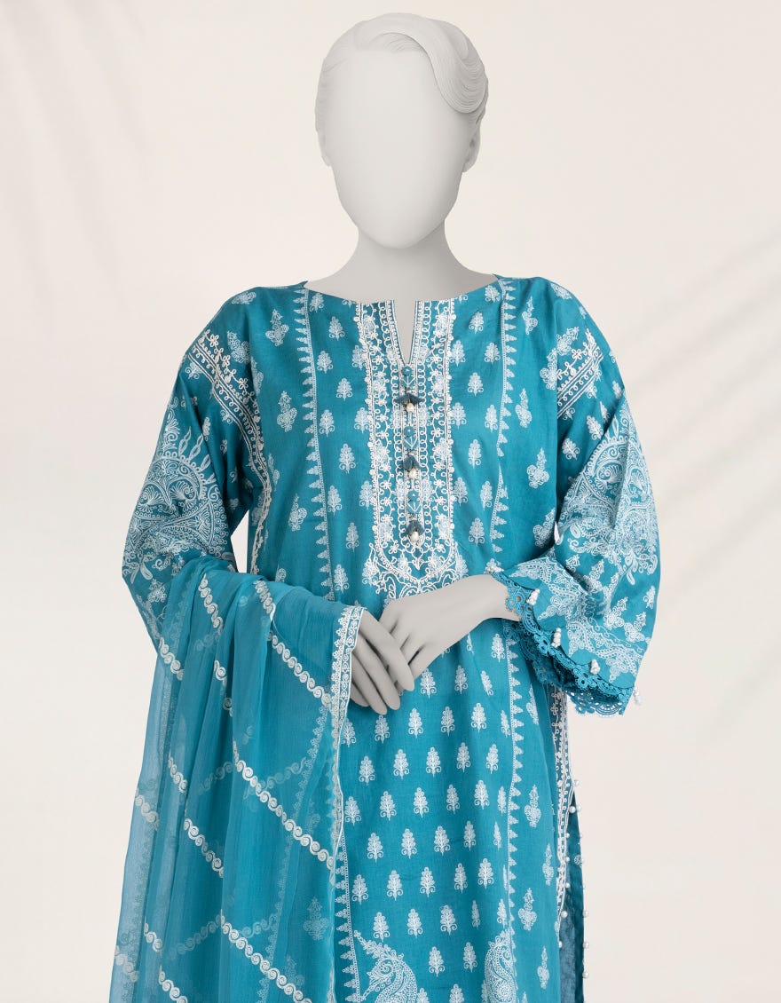 TEAL EMBROIDERED LIMINAL UNSTITCHED 3PC