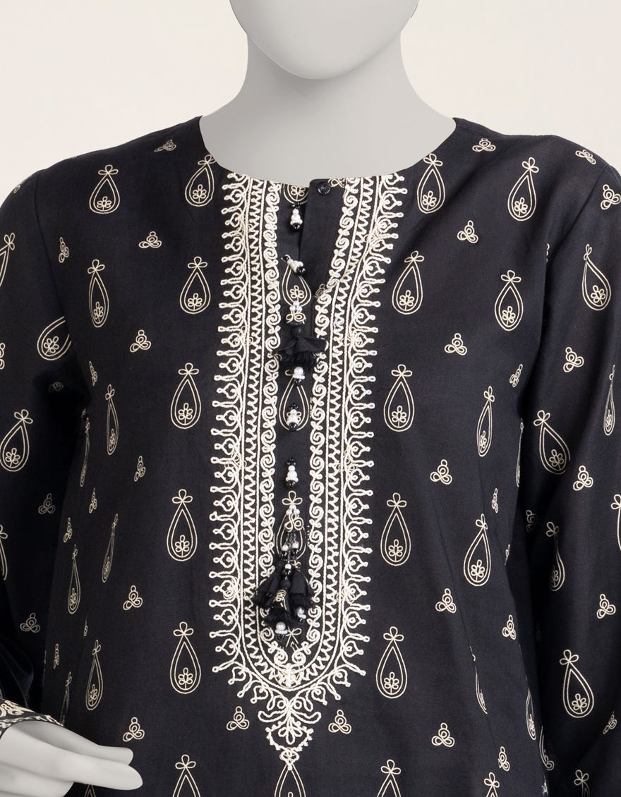BLACK EMBROIDERED CAMBRIC UNSTITCHED 3PC