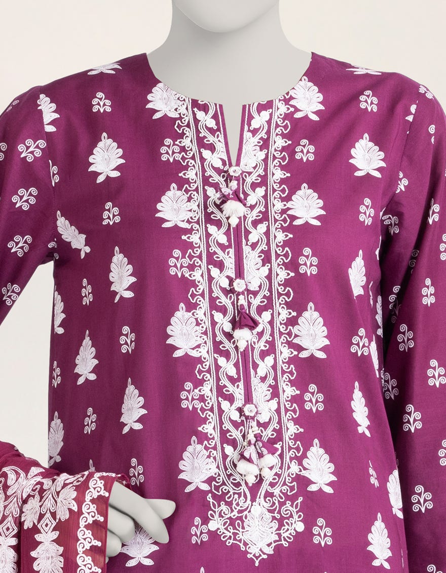 PURPLE EMBROIDERED CAMBRIC UNSTITCHED 3PC