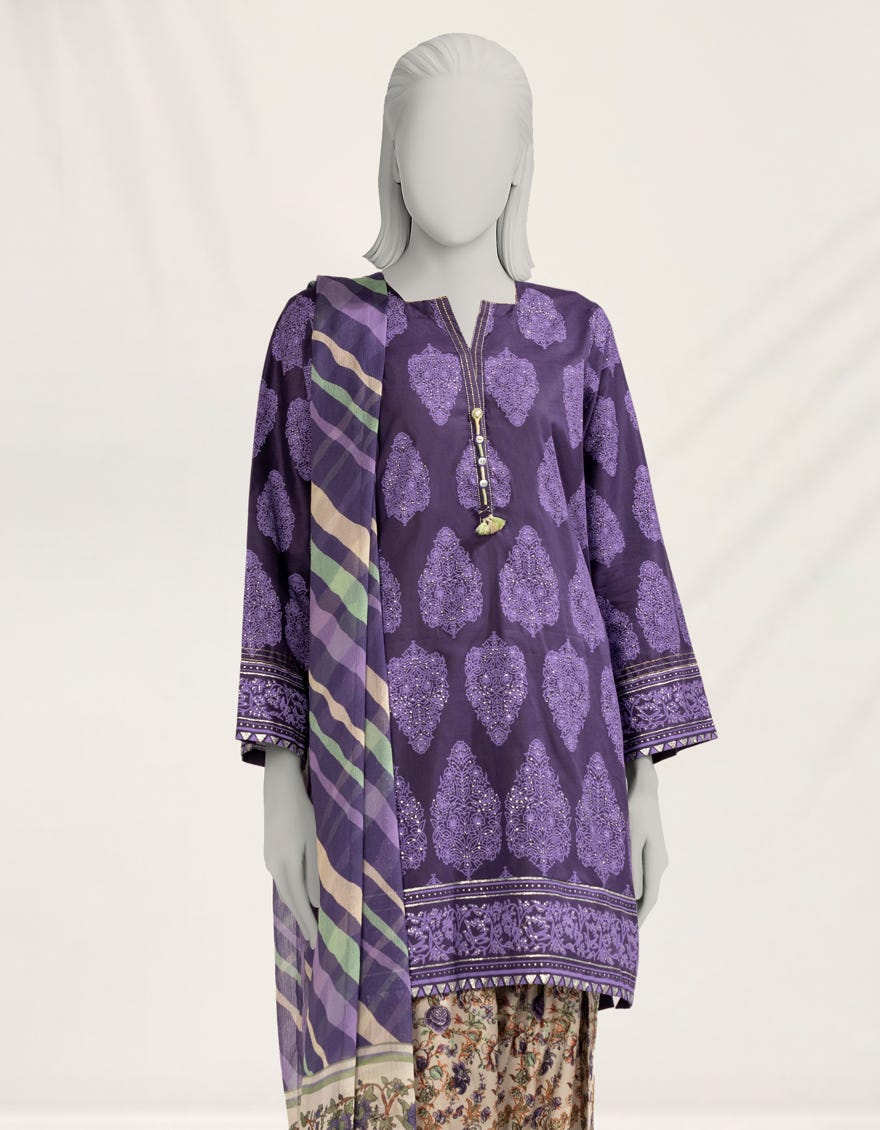 PURPLE PASTE PRINTED LAWN 3PC STITCHED