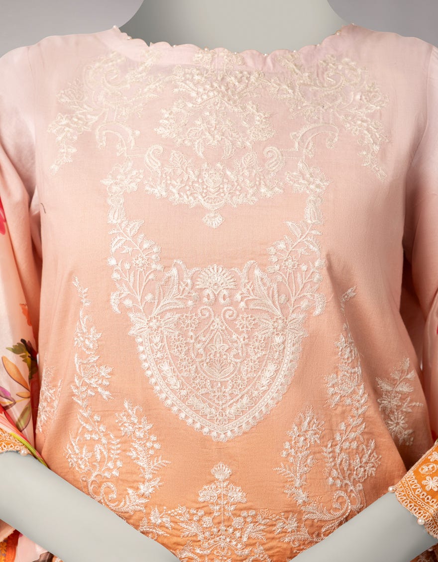 ORANGE LAWN SCHIFFLI UNSTITCHED 3PC