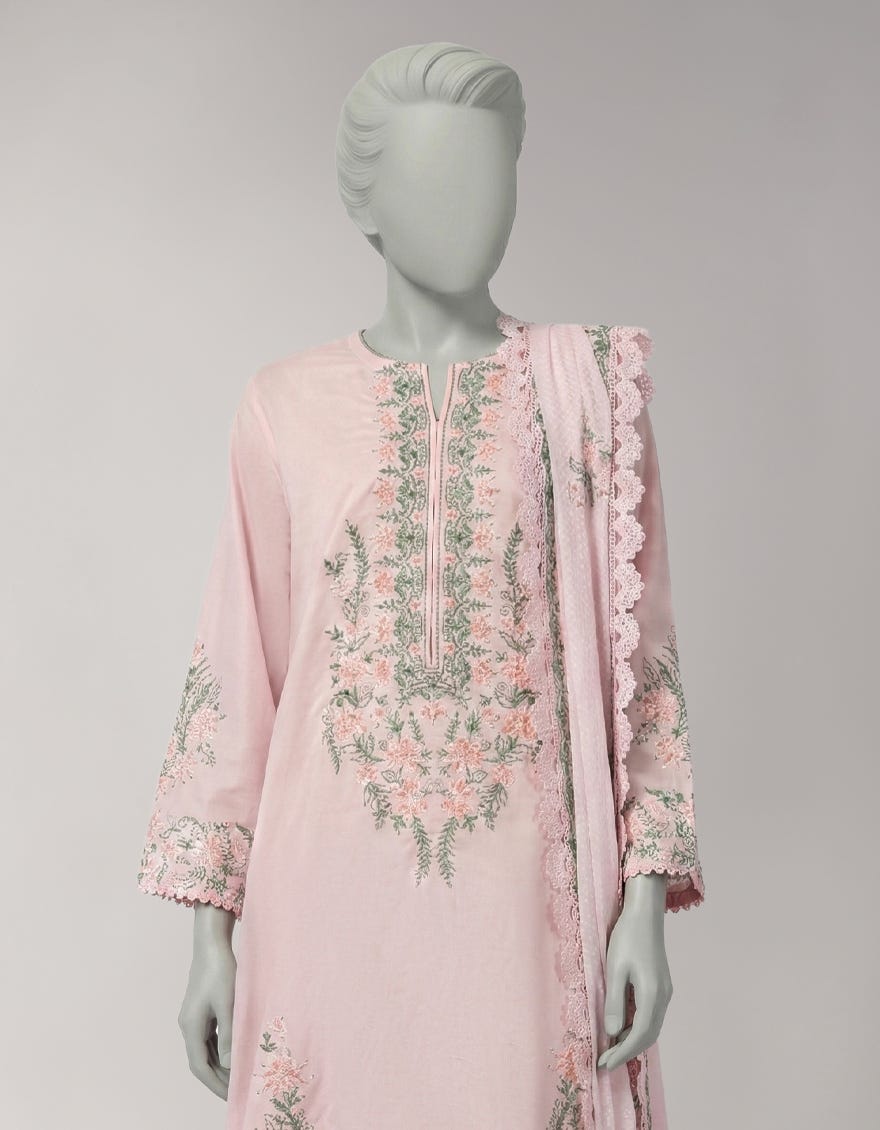 PINK LAWN EMBROIDERED STITCHED 3PC