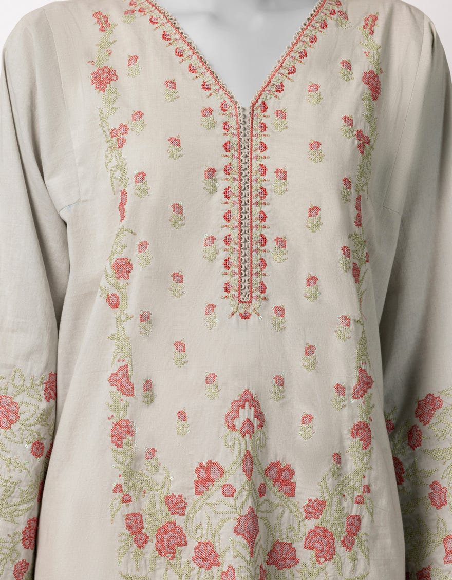GREY LAWN EMBROIDERED STITCHED 3PC