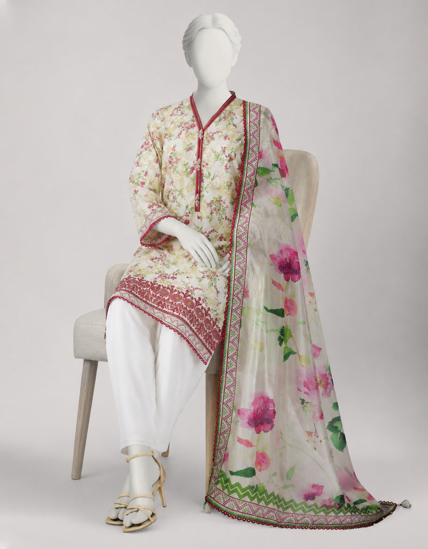 Multicolor Lawn Embroidered Unstitched 3Pc