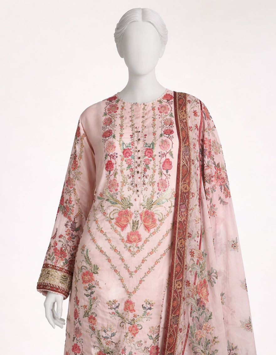 PINK LAWN PRINTED STITCHED 2PC