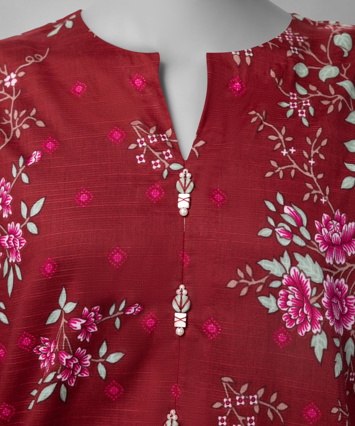 Red Printed Slub Lawn Unstitched 2Pc