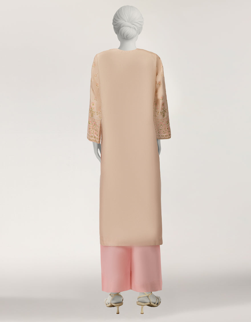 BEIGE RAW SILK EMBROIDERED KURTA