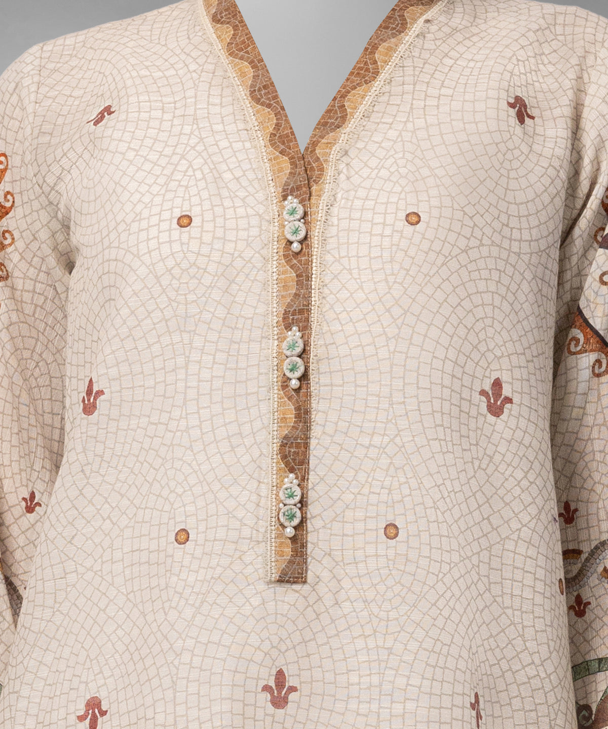 Light Beige Digital Printed Khaddar Slub Unstitched 2Pc