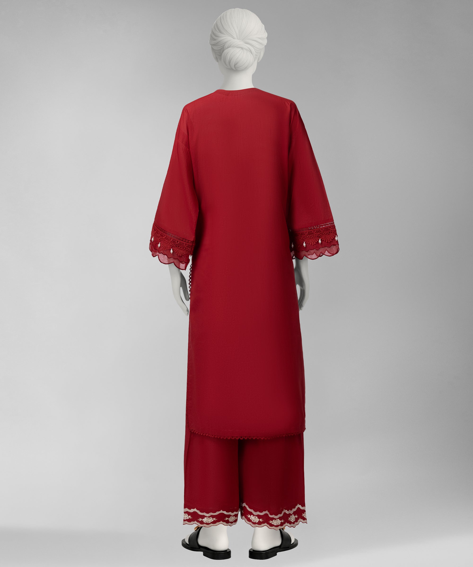 Red Embroidered Cambric Unstitched 2Pc
