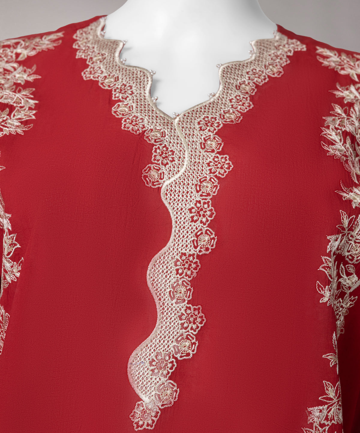 Red Embroidered Cambric Unstitched 2Pc