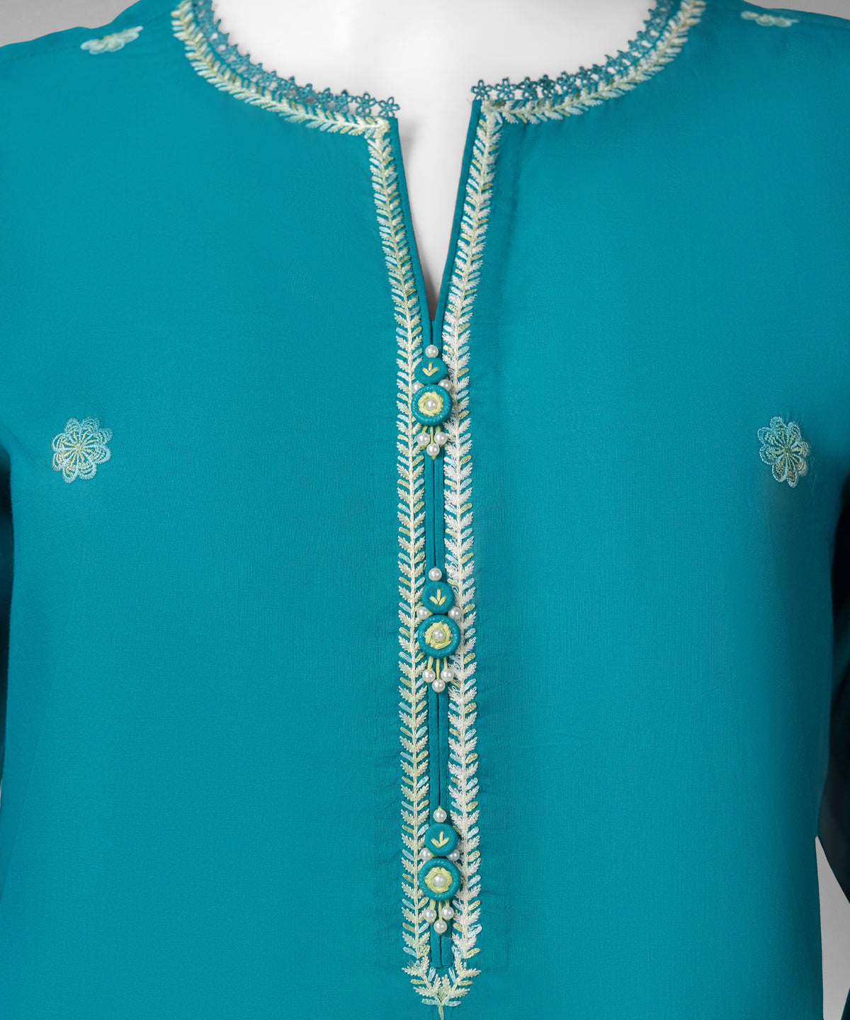 Teal Embroidered Cambric Unstitched 2Pc