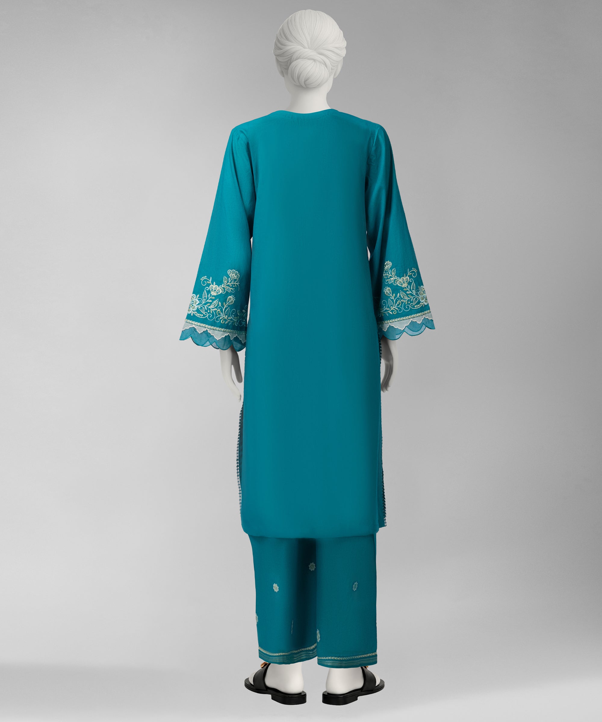 Teal Embroidered Cambric Unstitched 2Pc