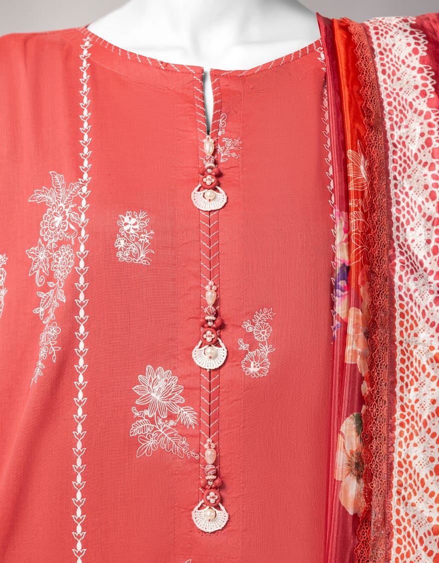 PINK LAWN PASTE PRINTED UNSTITCHED 3PC