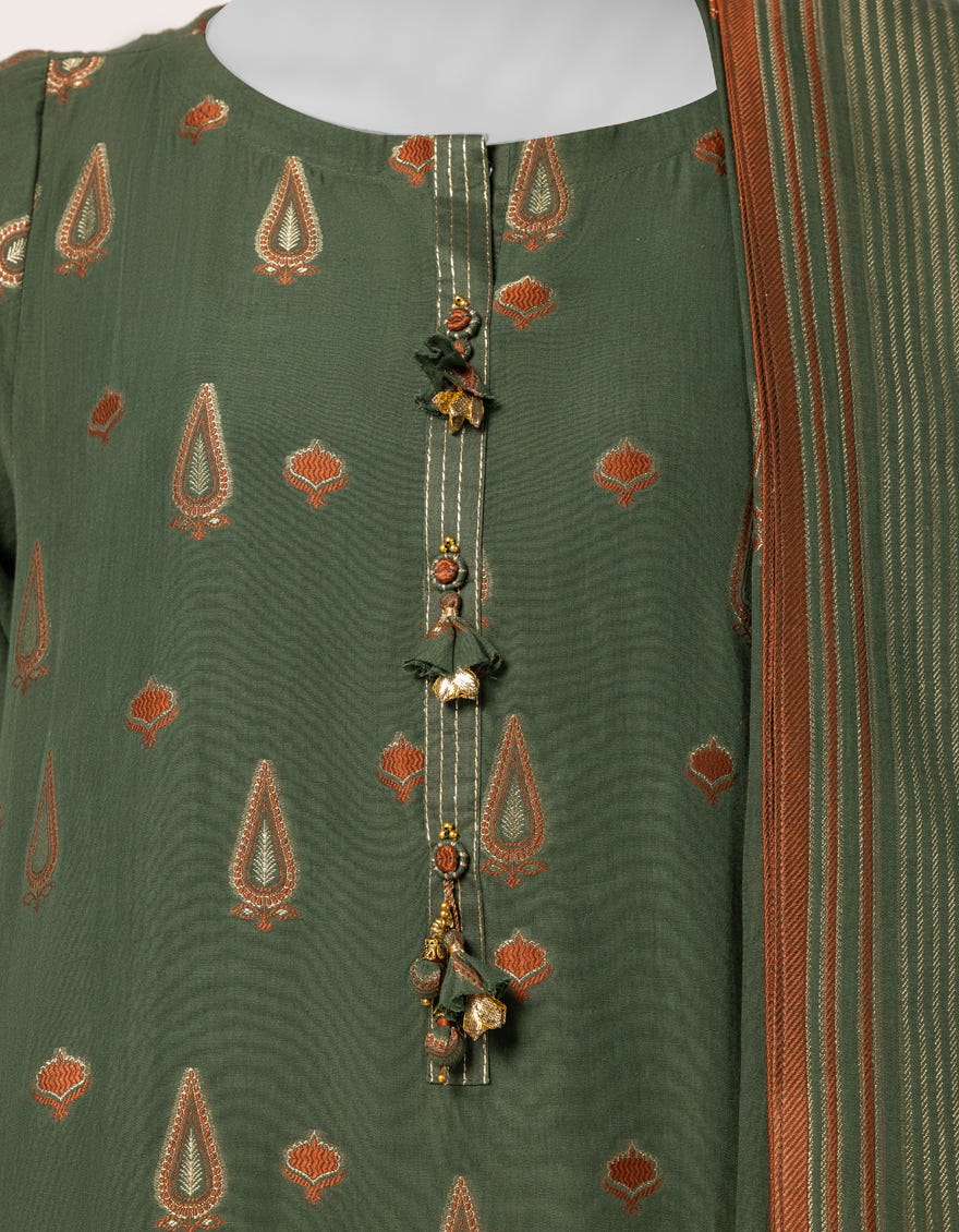 GREEN JACQUARD DYED UNSTITCHED 3PC