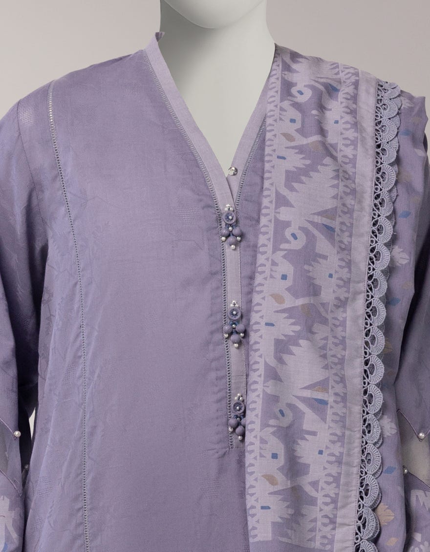 PURPLE JACQUARD SHIMMER UNSTITCHED 3PC