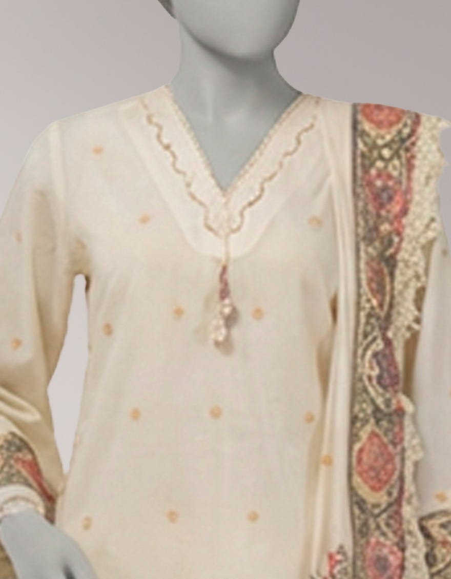 CREAM JACQUARD SHIMMER UNSTITCHED 3PC