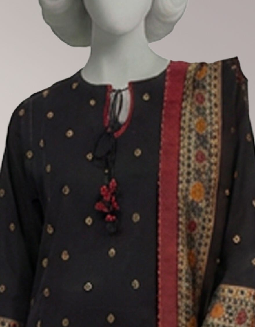 BLACK JACQUARD SHIMMER UNSTITCHED 3PC