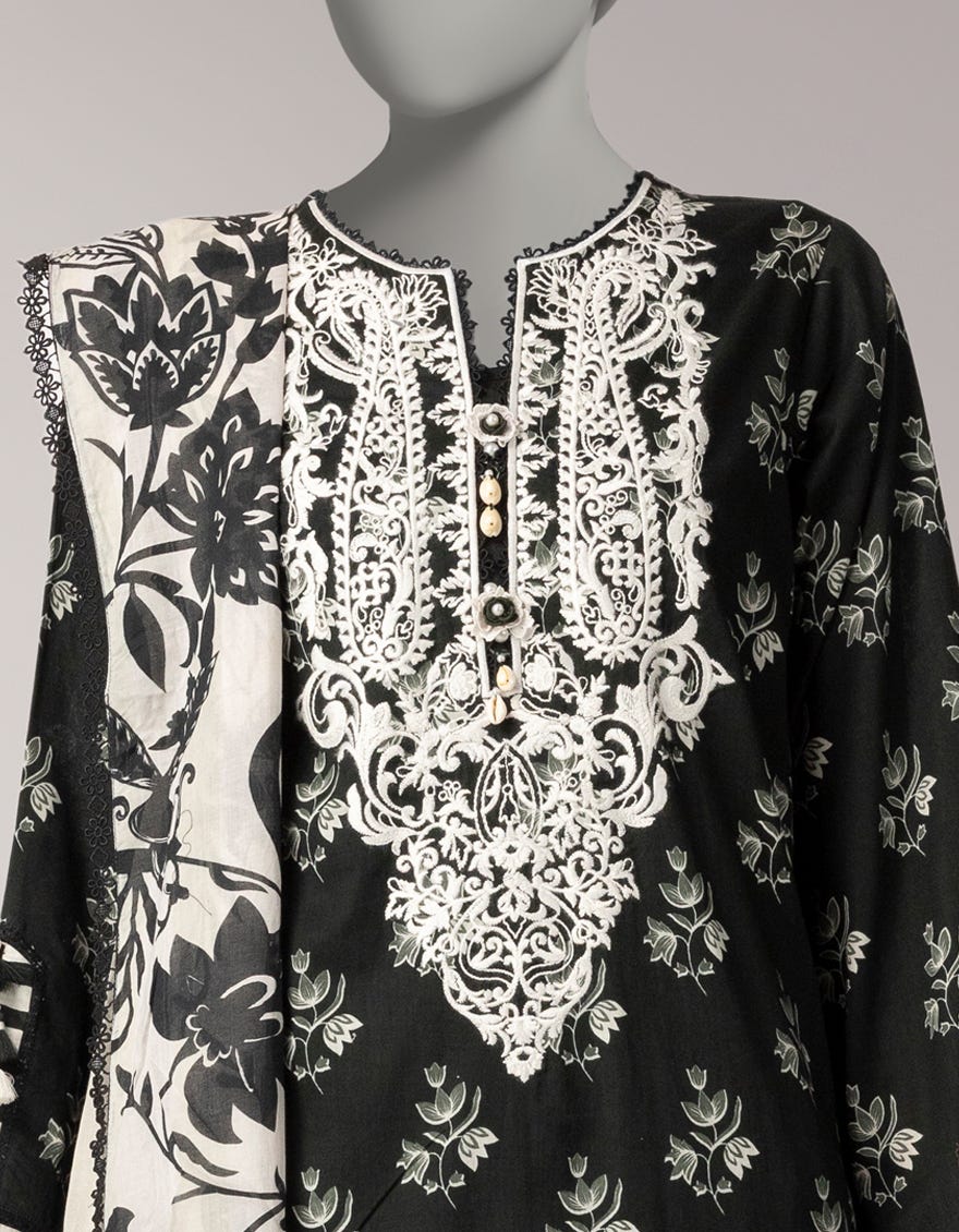 BLACK LAWN EMBROIDERED UNSTITCHED 3PC