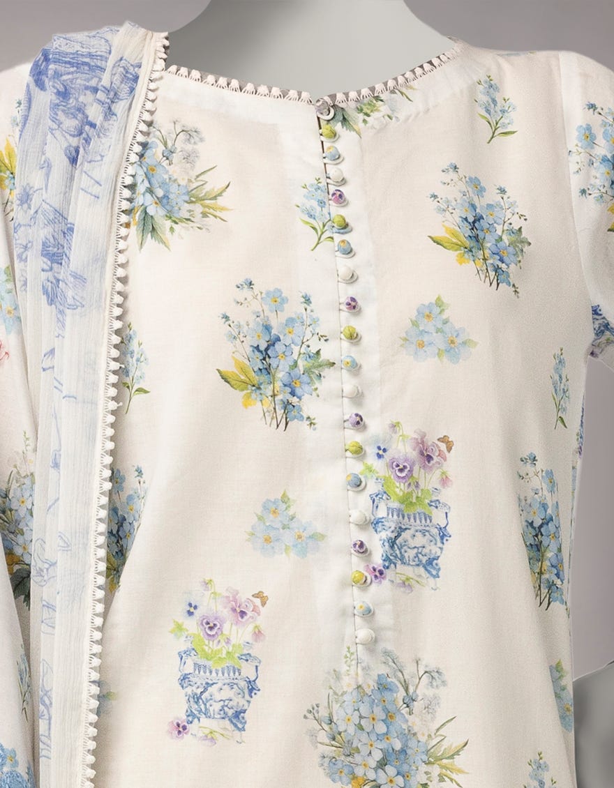 WHITE LAWN EMBROIDERED UNSTITCHED 3PC