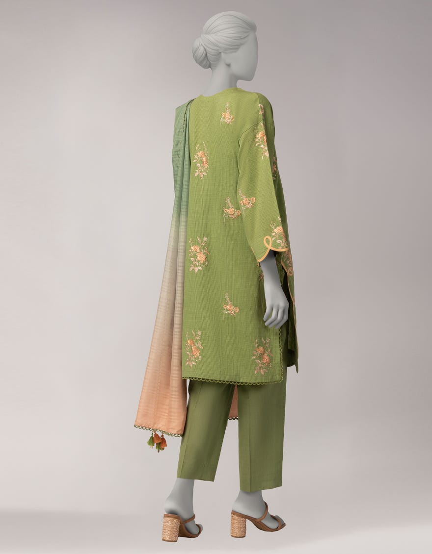 GREEN DORIA EMBROIDERED UNSTITCHED 3PC